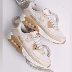 Nike Women's Air Max 90 Shoes - Ivory/Brown Color - Soft Vintage Shoes